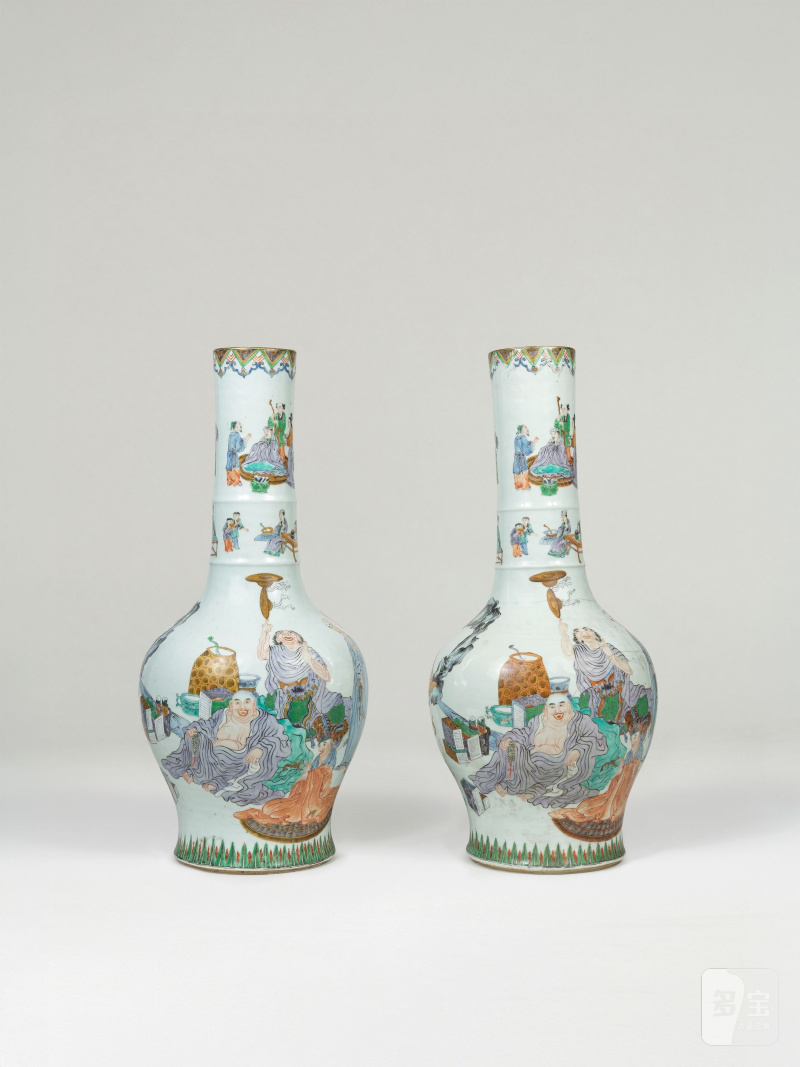 清 十八世紀 粉彩羅漢圖瓶一對 | PAIRE DE GRANDS VASES EN PORCELAINE ÉMAILLÉE À DÉCOR DE LUOHAN - 图2